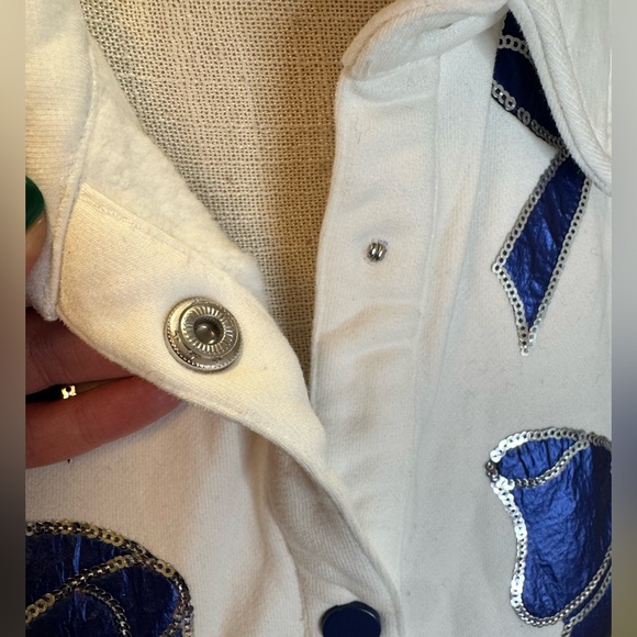 New! QUEEN OF SPARKLES White Dress with Sequin Metallic Blue Bow Accents - Picture 10 of 10